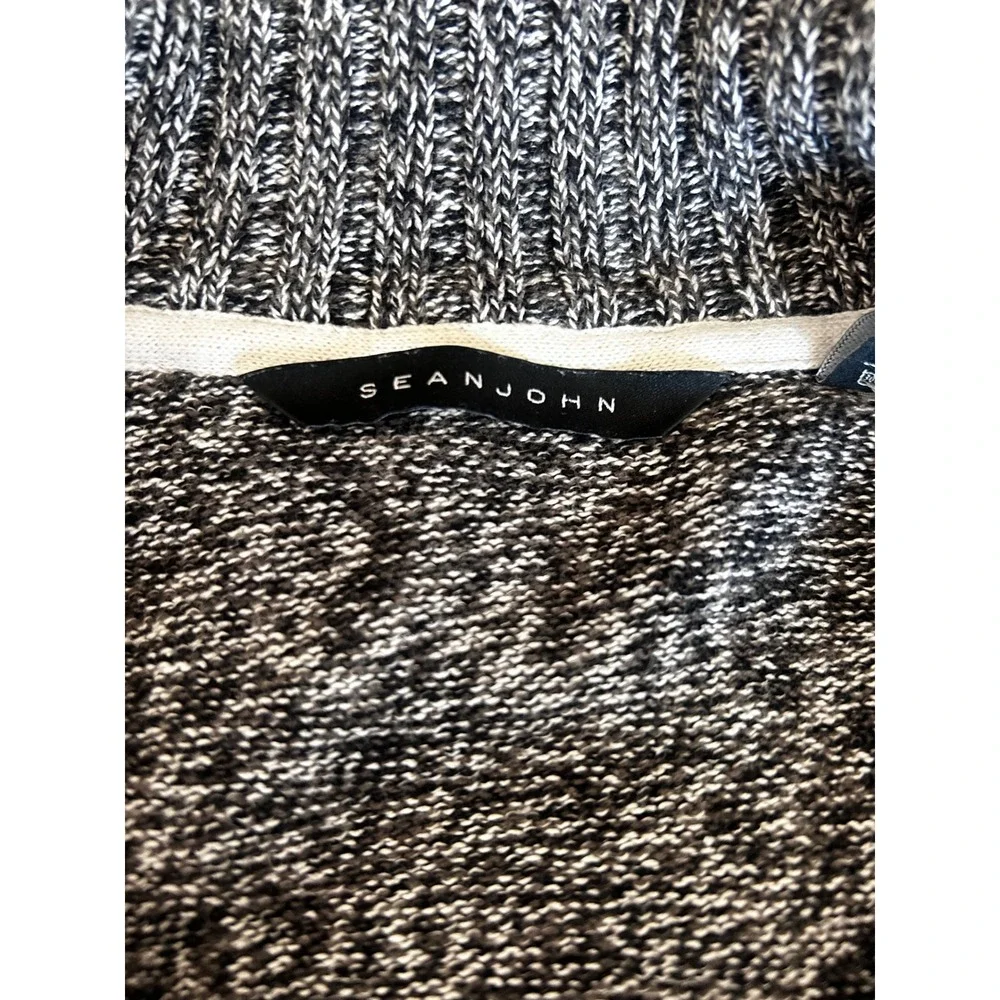 Sean John Mens Gray Marled Cotton Mock Neck Button Henley Sweater Large